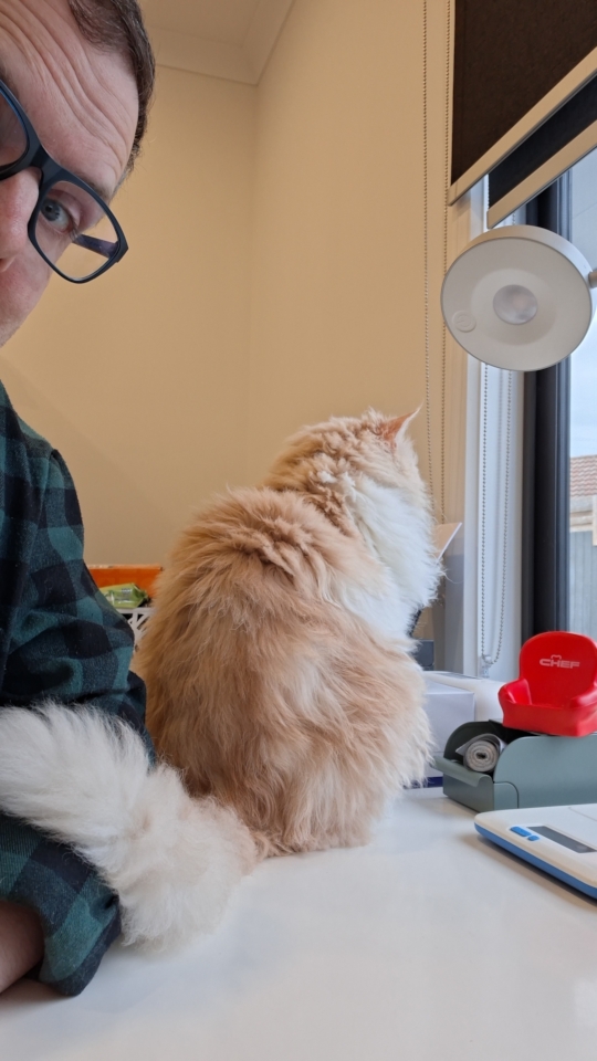 Ted holding me down with his tail